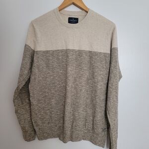 American Eagle Outfitters Men's Crewneck Sweater Beige Gray Size L 100% Cotton